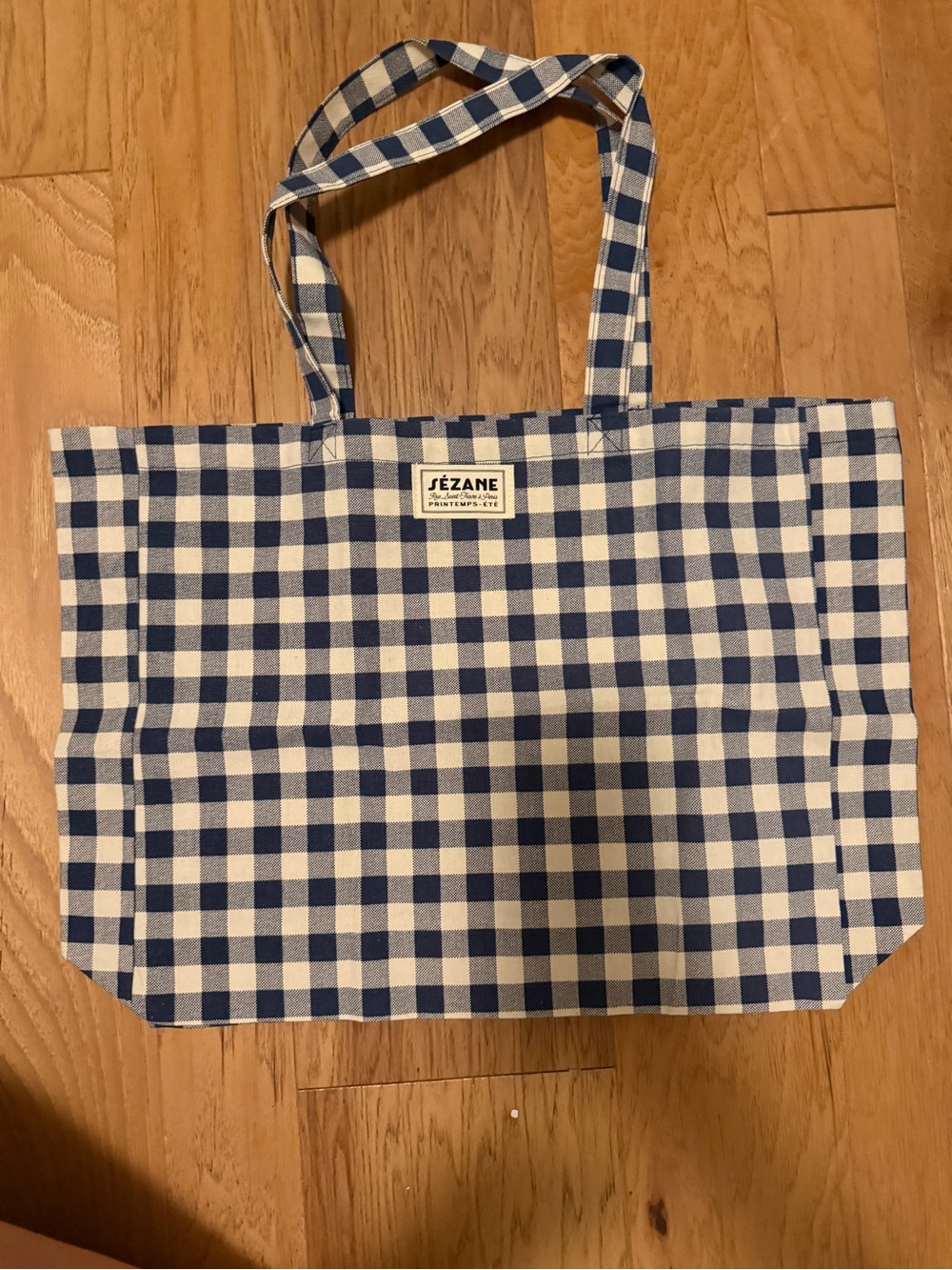 Sezane Blue Gingham Canvas Tote